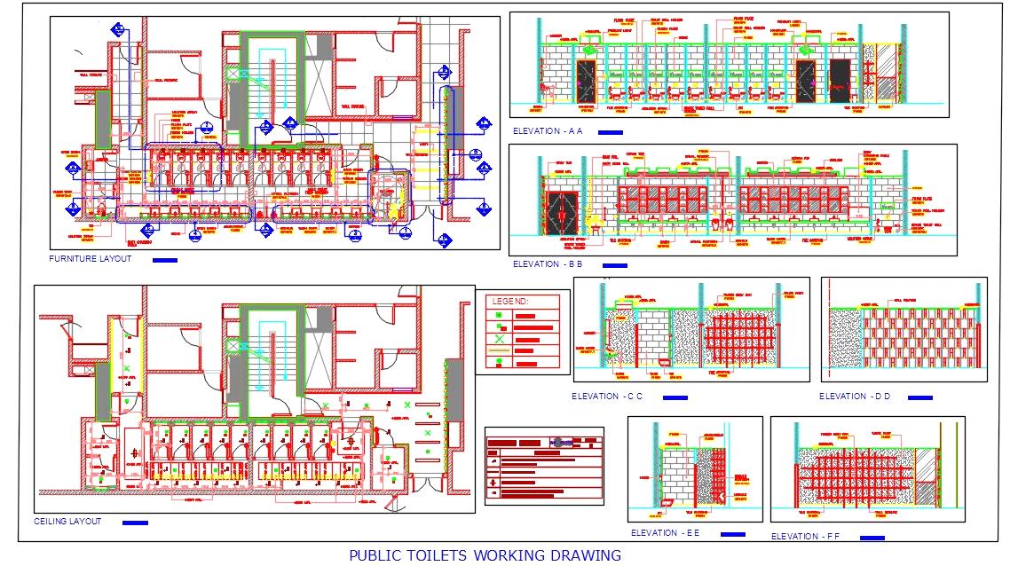 Public Toilet AutoCAD Drawing with Complete Working Details